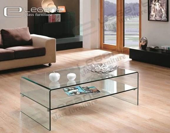Modern Design Clear Glass Center Tables with Tempered Glass Shelf