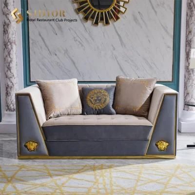 Living Room Furniture Wooden Legs Blue Fabric Upholstered Couch Sofa