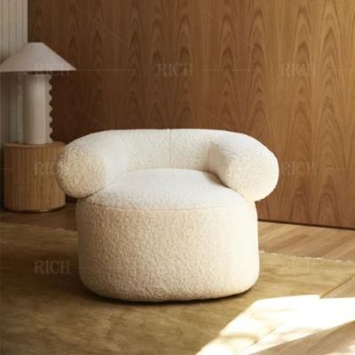 Faux Sheepskin White Living Room Chair Modern Boucle Fabric Accent Chair