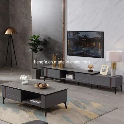 Modern Stylish Living Room Furniture Adjustable Extend Marble Top Metal TV Stand