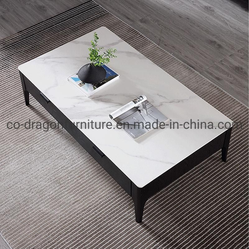 Living Room Furniture Wooden Frame Coffee Table with Marble Top