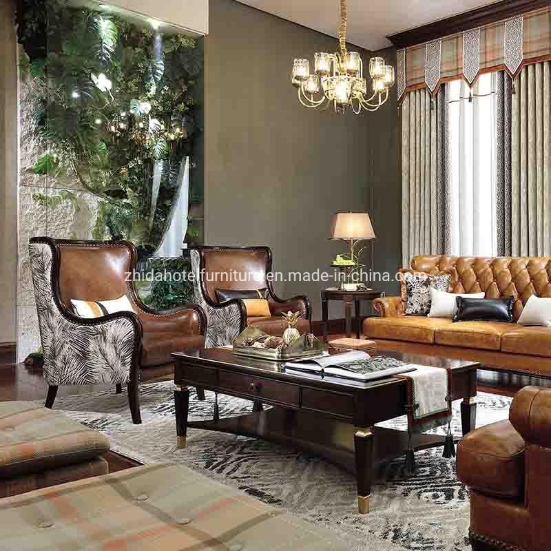 Modern Antique Leather Reception Area Hotel Lobby Living Room Chair