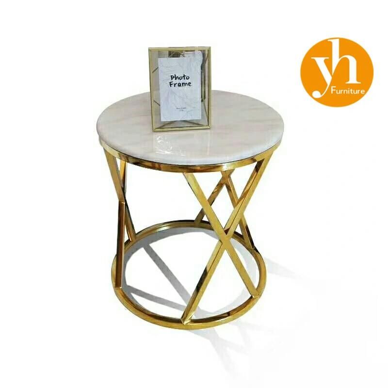 Modern Two Sets Sofa Table High Quality Coffee Round Marble Dining Table with 201 Stainless Steel Legs