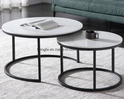 Factory Manufacture Office Tea Table Furniture Black Iron Frame Marble Side Table