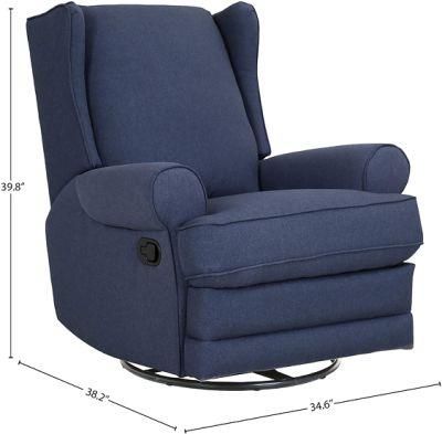 Fashion Home Furniture Chair Indigo Blue Fabric Sofa Manual Swivel and Glider Multi-Functional Recliner Sofa European Style