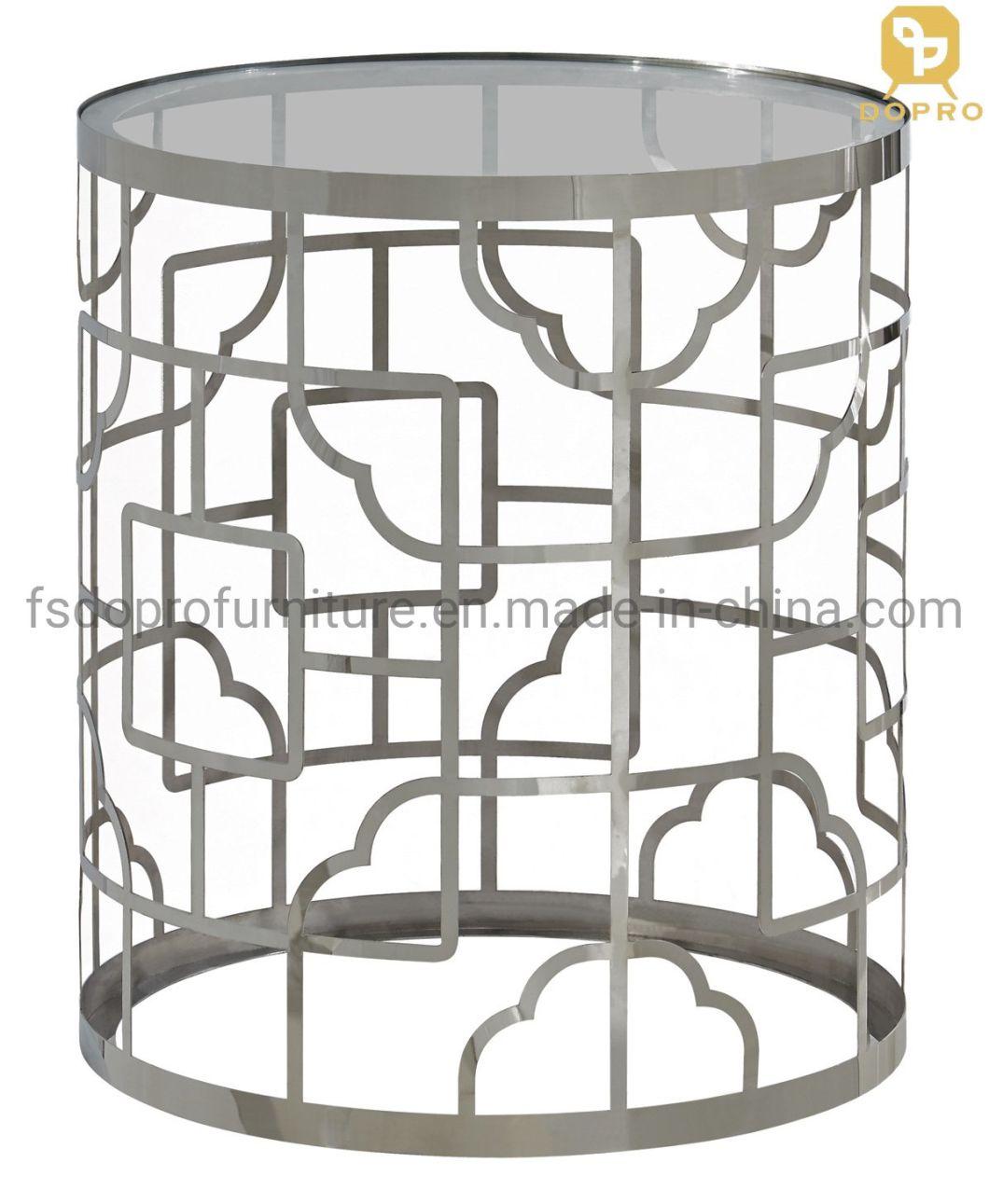 Customized Laser Clear Glass Round Gold End Table Lamp Small Table