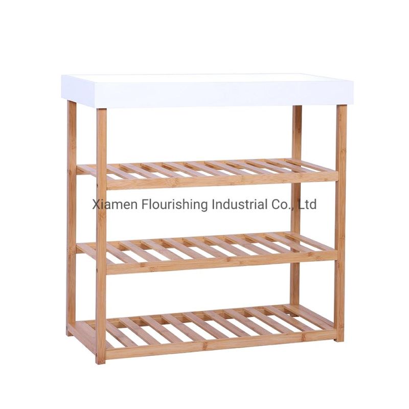 Fashion Wooden Console Table with 3 Shelf and 1 Tray, Bamboo Storage Table