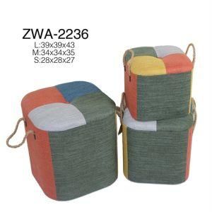 Fashion Multicolor Fabric with Rope Handle - Storage Stool -Box-Ottoman