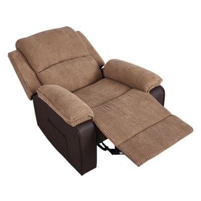 Modern Living Room Home Hotel Furniture Fabric and PU Leather Stitching Sofa Manual Recliner Chair with Headrest and Leg Support