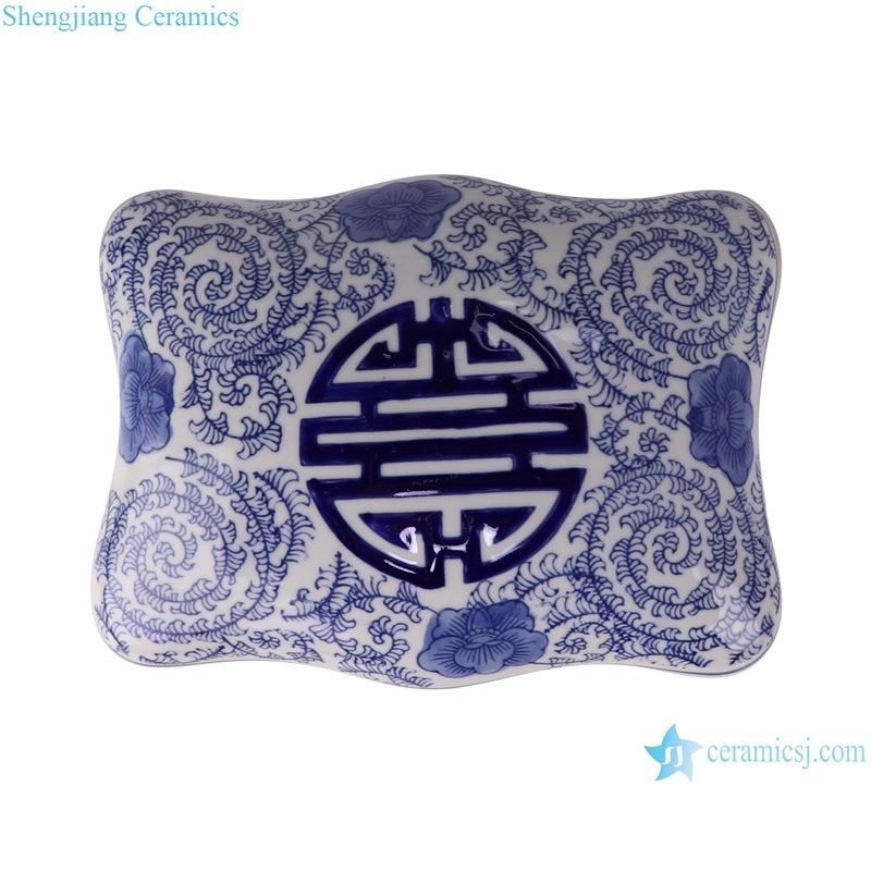 Rxae-FL09-086 Blue and White Rectangular Flower Mouth Happy Pattern Cashew Box Candy Box