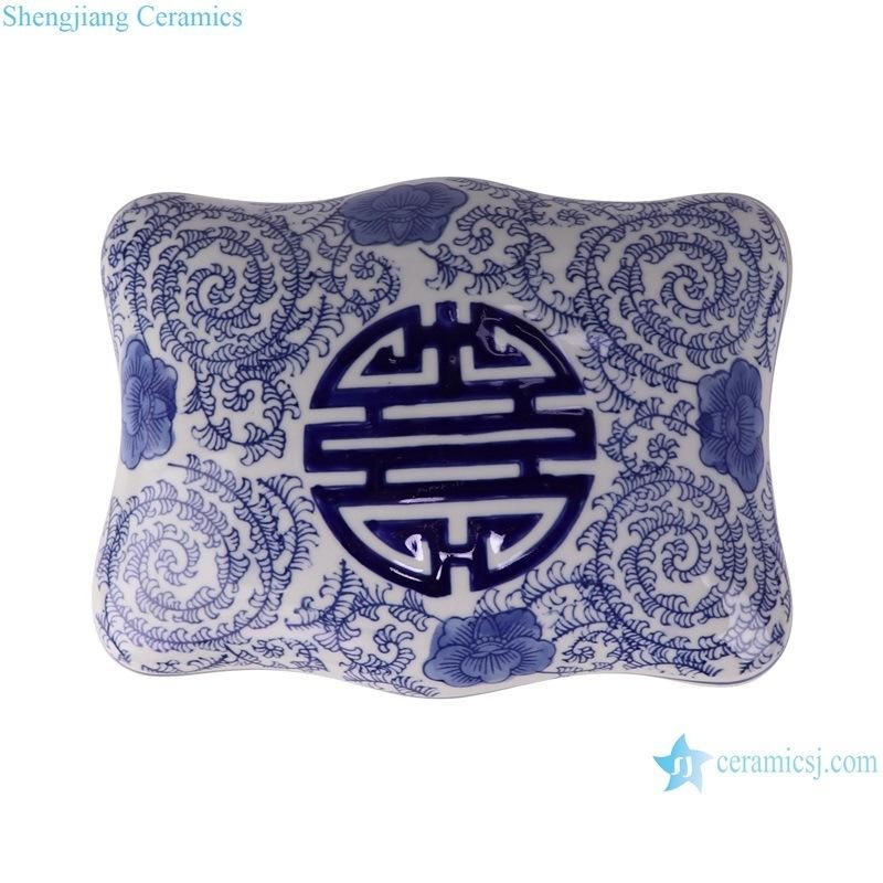 Rxae-FL09-086 Blue and White Rectangular Flower Mouth Happy Pattern Cashew Box Candy Box