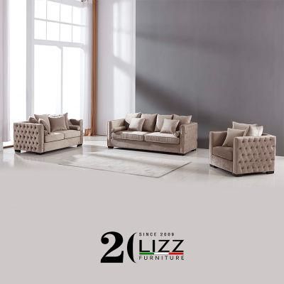 Fashionable Wooden Furniture Velvet Home Leisure Frabic 1+2+3 Sofa with Armrest