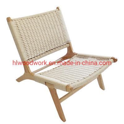 Saddle Chair Ash Wood Frame Natural Color with Woven Fabric Rope Without Arm Leisure Chair Outdoor Chair