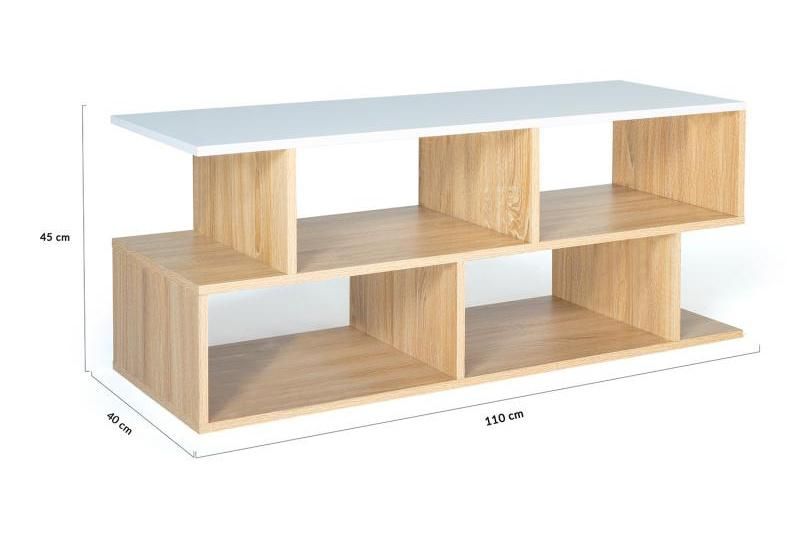 Simple Beech Wood and White Countertop TV Cabinet 0378