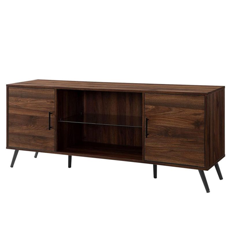 TV Media Stand, 54 Inch Wide, Contemporary, Living Room Entertainment Center, Storage Shelves and Cabinets