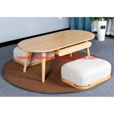Simple Leisure Furniture Bamboo Panel Coffee Shop Table with Storage Drawer