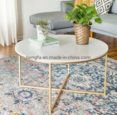 Light Luxury Living Room Golden Metal Frame Coffee Marble Side Table