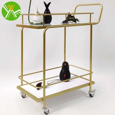 Yuhai Portable Utility Tier Kitchen Gold Metal Trolley Rolling Cart Bar Cart Rack Storage with Wheels Small Dining Kitchen Car