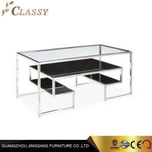 Home Living Room Tempered Glass Coffee Table with Polished Chrome