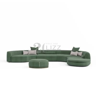 Unique Nordic Design Sectional Living Room Furniture Modern Fabric Curved Couch Sofa Set with Ottoman