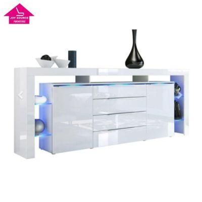 Modern Wood High Glass UV MDF Board White Sideboard with LED Light