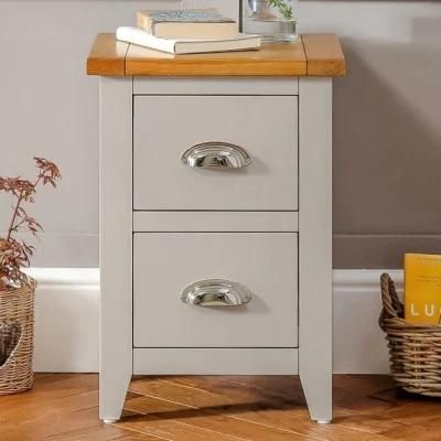 Grey Painted Slim 2 Drawer Bedside Table