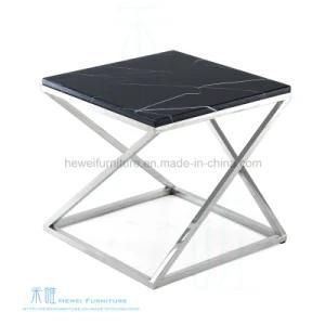 Modern Metal Frame Marble Top Square Coffee Table (HW-311T)