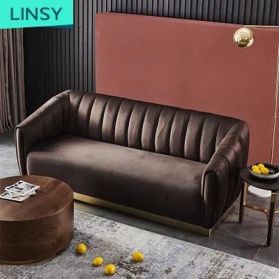 Linsy High End Classic Comfortable Brown Velvet Living Room Fabric Sofa Set Jym1833