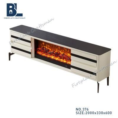 Modern Marble Top TV Cabinet Unit Stand with Wood Burning Stove