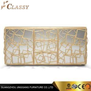 Living Room Furniture Artistic Golden Metal Pattern Frame Drawer Cabinet in Mirror Face