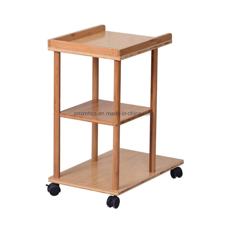 Living Room Sofa Bamboo Side Table Lower Floor Desk Bedside Table Stools Tea Coffee Table Storage Organizer Shelf with Wheel