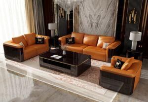 Italian Light Luxury American Leather Sofa Combination of High-End Postmodern Living Room Ebony Solid Orange Button Light