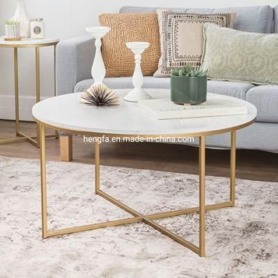 Modern Luxury Living Room Golden Metal Frame Marble Tea Side Table