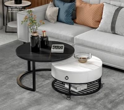 Modern Living Room Furniture Storage Tea Table Gold Stainless Steel Center Sofa Round Marble Coffee Table