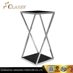 Modern Geometric Square Marble Glass Side Table with Silver Base
