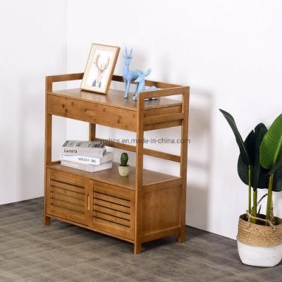 Wood Storage Cabinet with Door &amp; Drawer Side Tables, Living Room Home Furniture Bamboo Sofa Side Cabinet