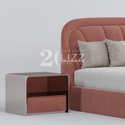 Direct Sale Contemporary High Quality Hotel Home Furniture Italian Bright Red Velvet Fabric Bedroom Double Bed