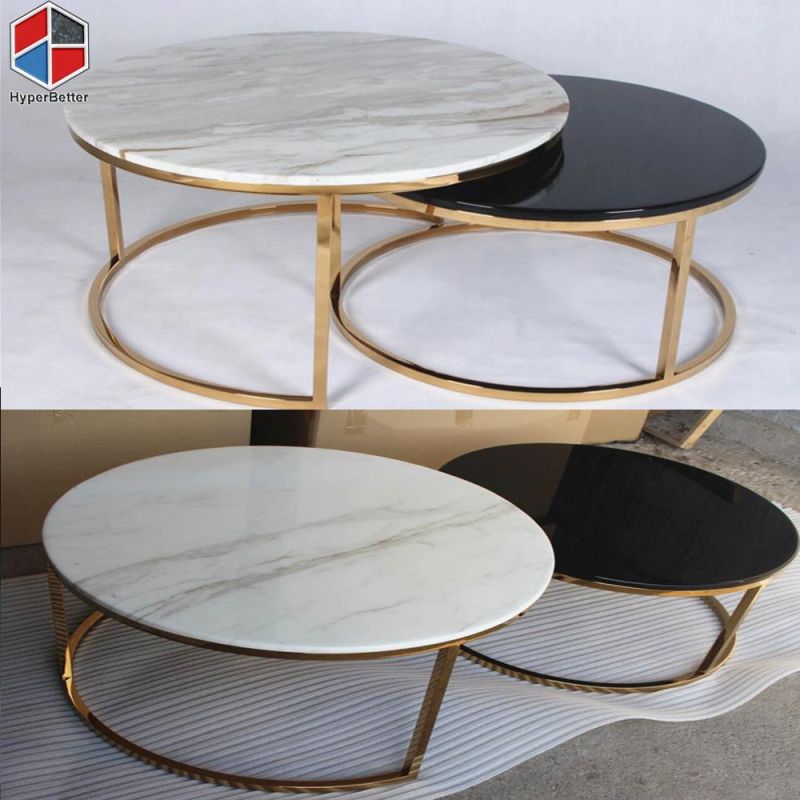 2PCS Set Nest Coffee Tables with Marble Top