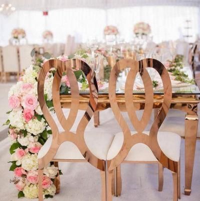 Modern Elegance Stackable Rose Gold Metal Back Stainless Steel Dining Chair White Wedding Banquet Chair
