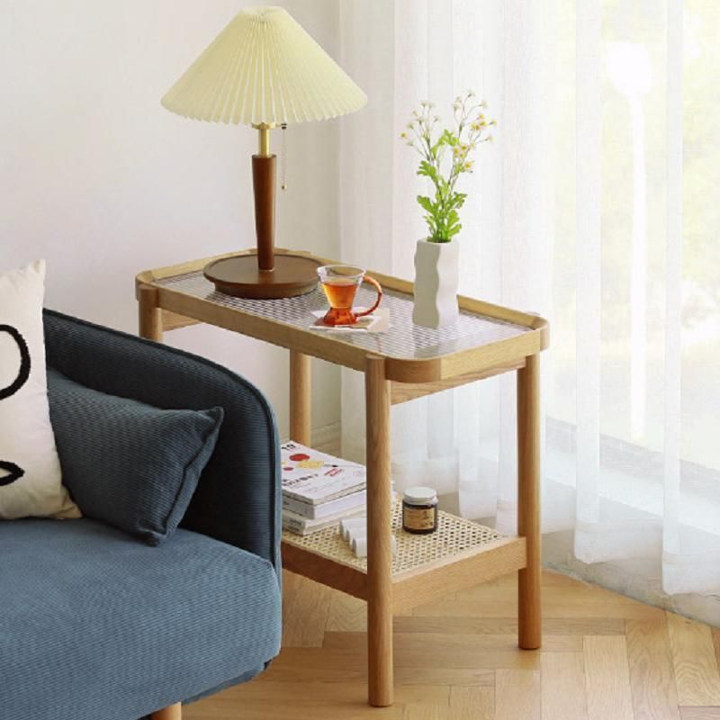 Japanese Living Room Furniture Solid Wood Rattan Glass Sofa Side Table