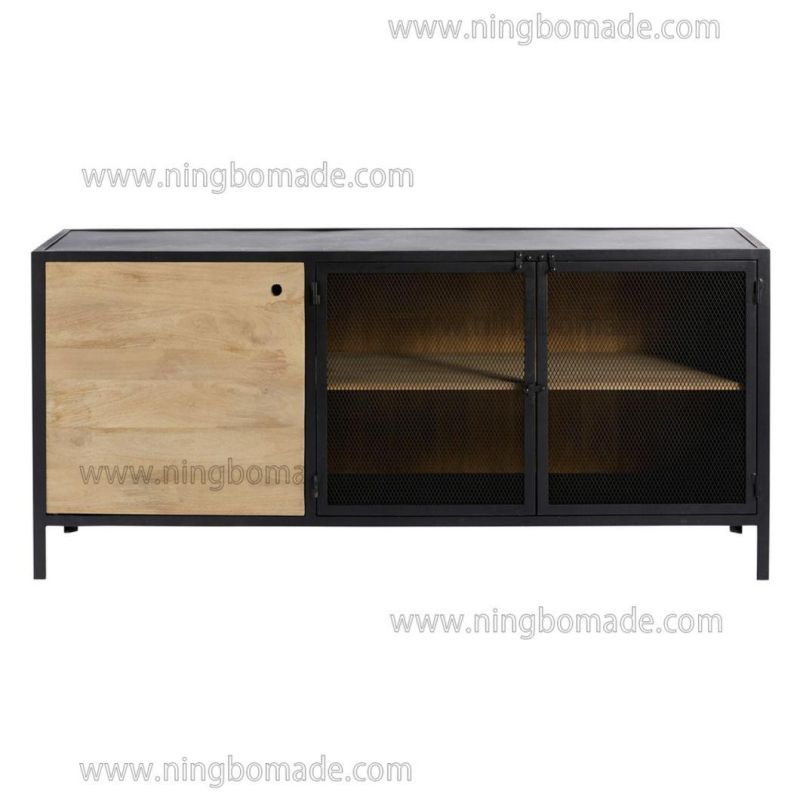 Wholesaler MID Century Scandinavian Vintage Furniture Gray and Black Reclaimed Fir Wood Iron TV Stand