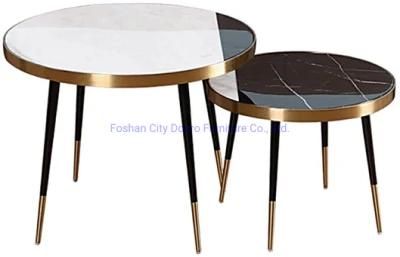 Stylish Side Table Nest Stainless Steel Marble Top