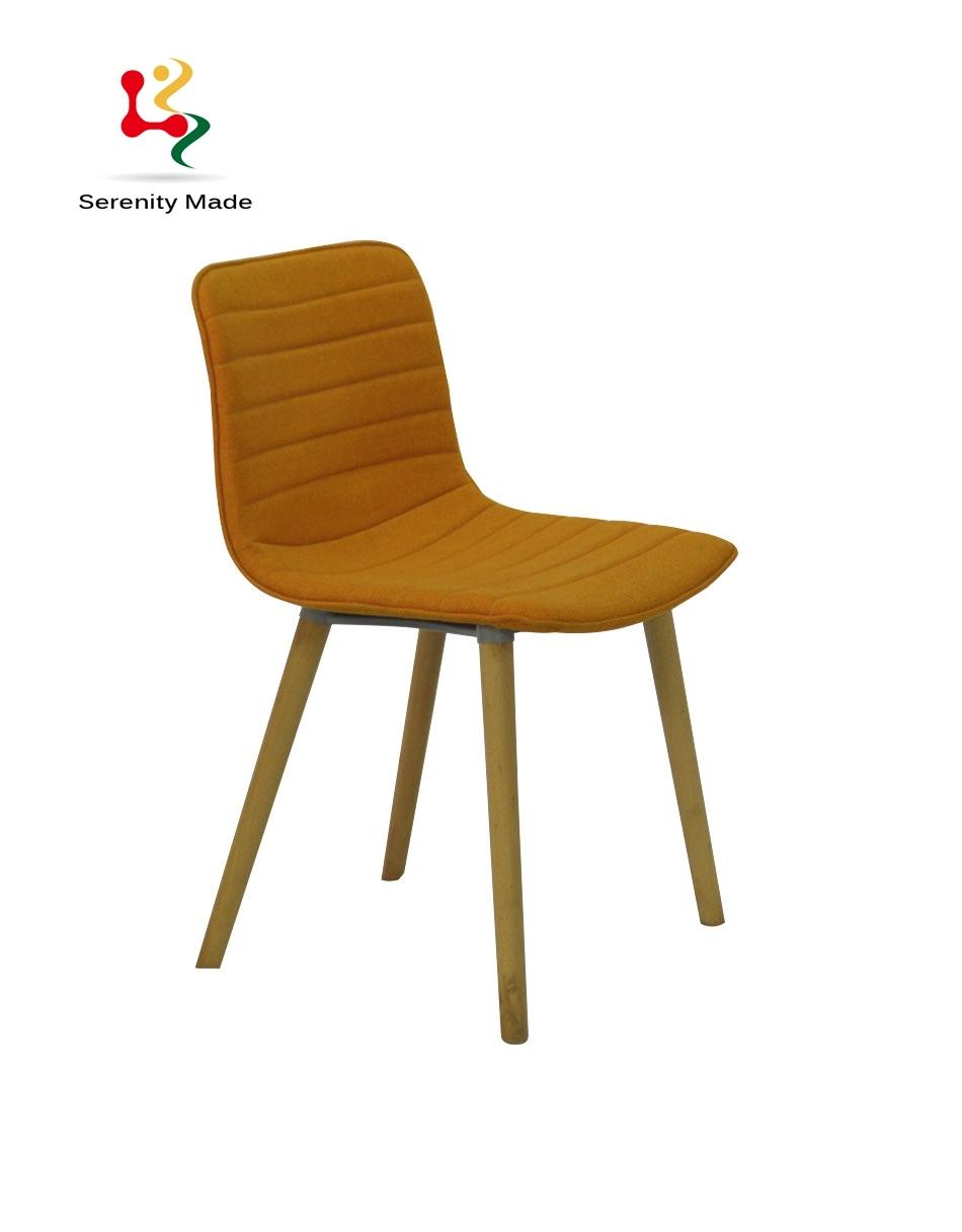 Modern Restaurant Furniture Orange Fabric Seat Wooden Legs Dining Chair