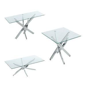 Living Furniture Stainless Steel Modern Side Table Simple Design Glass Table