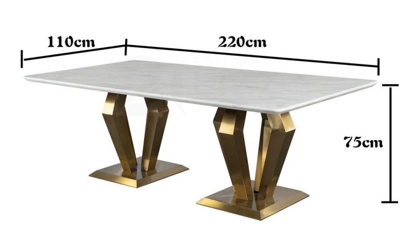Modern New Design Best Selling Household Stainless Steel Legs Marble Top Dining Table with Low Price