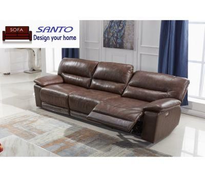 4 Seater Reclining Recliner Top Grain Leather Home Theater Sofa with Recliner