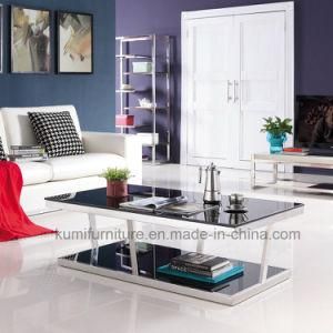 Tempered Glass Coffee Table with Stainless Steel Base