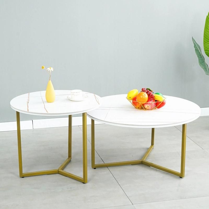 Nordic Light Luxury Modern Simple Golden Metal Legs Creative Center Living Room Furniture Side White Marble Coffee Table