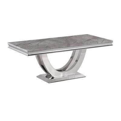 Contemporary Luxury Living Room Stainless Steel Glass Coffee Table with Marble Top