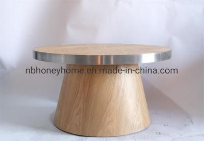Herringbone with Metal Circle Round Coffee Table